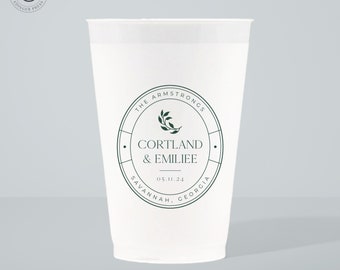 Customized Floral Frosted Shatterproof Flex Wedding Cups, Personalized Wedding Favor Cups, Minimalistic Wedding, Modern Wedding