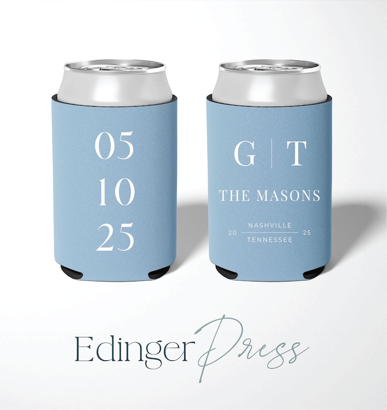 Neoprene Can Coolers Custom Designed for Weddings | Personalized Monogram Wedding Drink Holders with Initials | Beer Holder image 3