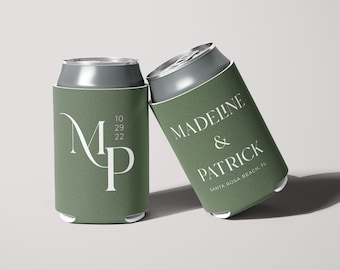 Custom Wedding Coolers, Personalized Can Cooler, Reception Favor, Beer Insulator, Huggers, Wedding Favor, Wedding Cooler, Collapsible Hugger