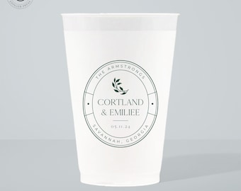 Custom Floral Wedding Cups, Frosted Shatterproof Favors