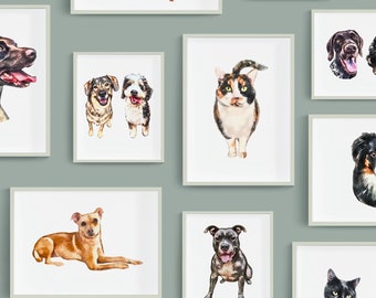 Custom Hand-illustrated Watercolor Pet Portraits, Personalized Dog & Cat Wall Art, Pet Lover Gift Ideas, Hand Drawn Pet Art Print, Christmas