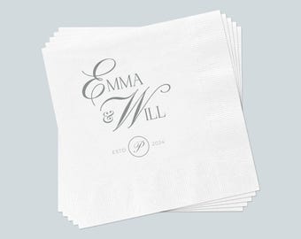 Personalized Wren Wedding Cocktail Napkins  •  Custom Initials Bar Decor