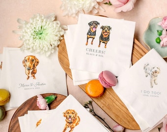 Personalized Pet Portrait Wedding Napkins, Full Color Custom Monogram