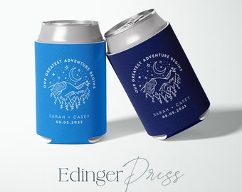 Custom Wedding Coolers, Personalized Can Cooler, Reception Favor, Mountains, Huggers, Wedding Favor, Wedding Cooler, Collapsible Hugger