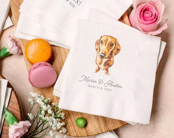 Full Color Personalized Pet Wedding Cocktail Napkins, Custom Wedding Napkins, Dog Cocktail Napkins Wedding, Couple Monogram Wedding