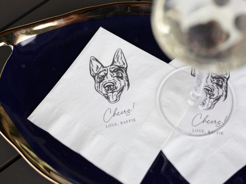 Servilletas de cóctel personalizadas para mascotas para bodas / Retrato personalizado de perro o gato / 5x5 pulgadas, 3 capas imagen 5