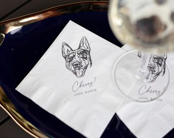 Custom Pet Cocktail Napkins for Weddings | Personalized Wedding Napkins with Dog or Cat Illustrations