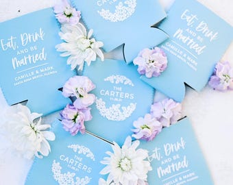 Custom Wedding Neoprene Can Coolers, Personalized Reception Beer Cooler