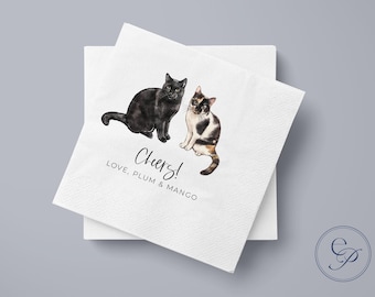Full Color Personalized Pet Wedding Cocktail Napkins | Custom Illustrated Dog/Cat Wedding Napkins