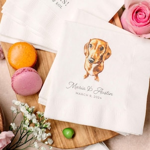 Full Color Personalized Pet Wedding Cocktail Napkins, Custom Wedding Napkins, Dog Cocktail Napkins Wedding, Couple Monogram Wedding
