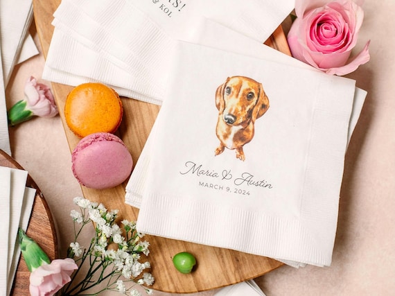 Full Color Personalized Pet Wedding Cocktail Napkins, Custom Wedding Napkins, Dog Cocktail Napkins Wedding, Couple Monogram Wedding