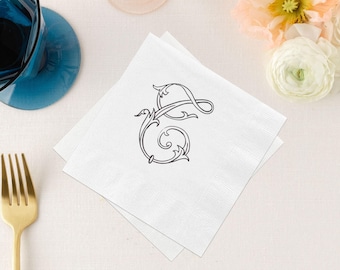 Vintage Monogrammed Cocktail Beverage Napkins, Wedding Initials Party Favors, Traditional Monogrammed Napkin, Minimalist Style