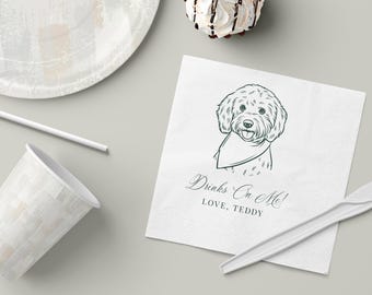 Custom Wedding Pet Cocktail Napkins | Personalized Dog Cat Portrait | 5x5 3-Ply