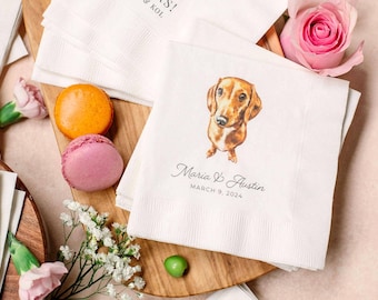 Full Color Personalized Pet Wedding Cocktail Napkins, Custom Wedding Napkins, Dog Cocktail Napkins Wedding, Couple Monogram Wedding