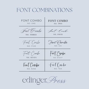 a list of font combinations, including the number of font combinations for each type. The font combinations are organized in a table format, with the first column labeled "NO. ONE" and the second column labeled "NO. TWO". The text in the image is clear and easy to read, providing a visual representation of the different font combinations.
