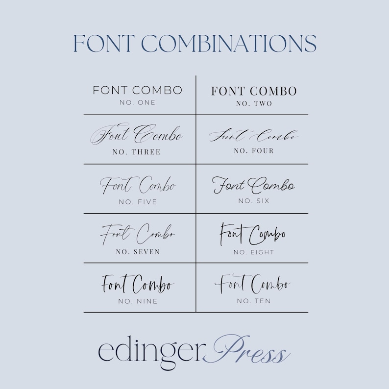a list of font combinations, including the number of font combinations for each type. The font combinations are organized in a table format, with the first column labeled "NO. ONE" and the second column labeled "NO. TWO". The text in the image is clear and easy to read, providing a visual representation of the different font combinations.
