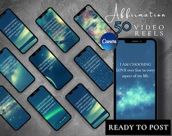 50 Celestial Motivational Affirmation Reels | Instagram Reel Template | Editable Reels Canva | Spiritual Template | Tiktok Motivation