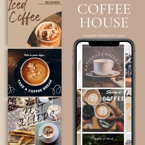Instagram coffee template for Café Coffee house instagram post | foodie blogger Canva template | Coffee social media