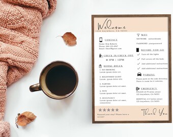 1 page Fall Airbnb welcome sign canva template | WiFi sign | Air BnB house rules | vacation rental instruction sheet | welcome guide | VRBO
