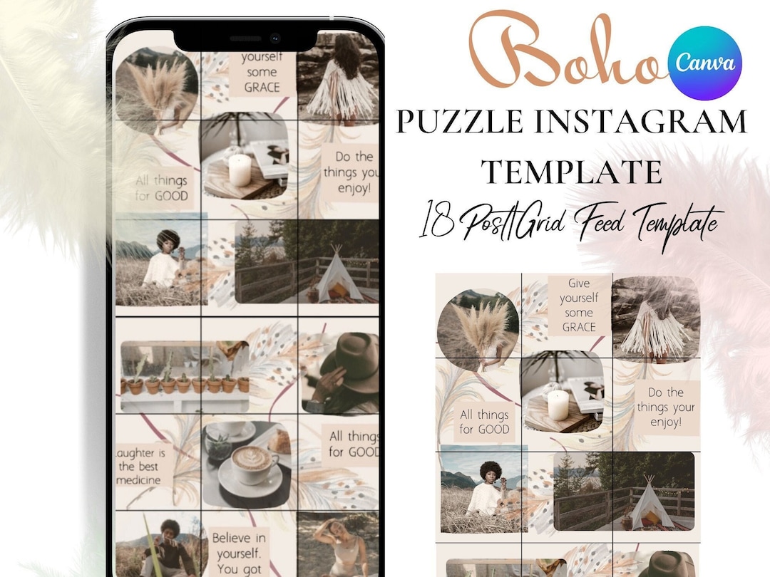 Boho Instagram Puzzle Feed Template | Canva Puzzle Feed | Instagram ...