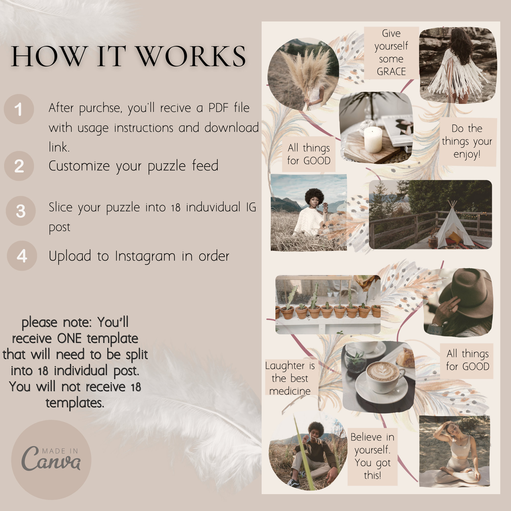 Boho Instagram Puzzle Feed Template | Canva Puzzle Feed | Instagram ...