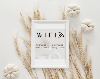 WIFI Password Sign 5x7 | wifi sign printable for office | minimalist wifi password Canva template | guest room wifi sign
