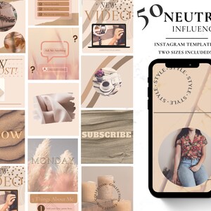 50 Neutral Instagram Post Templates | Instagram Template Canva Neutral | Minimalistic Templates | Beige Neutral Social Media Post