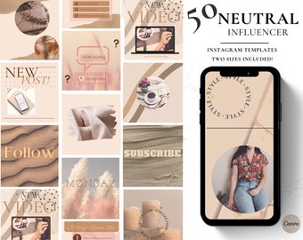 50 Neutral Instagram Post Templates | Instagram Template Canva Neutral | Minimalistic Templates | Beige Neutral Social Media Post