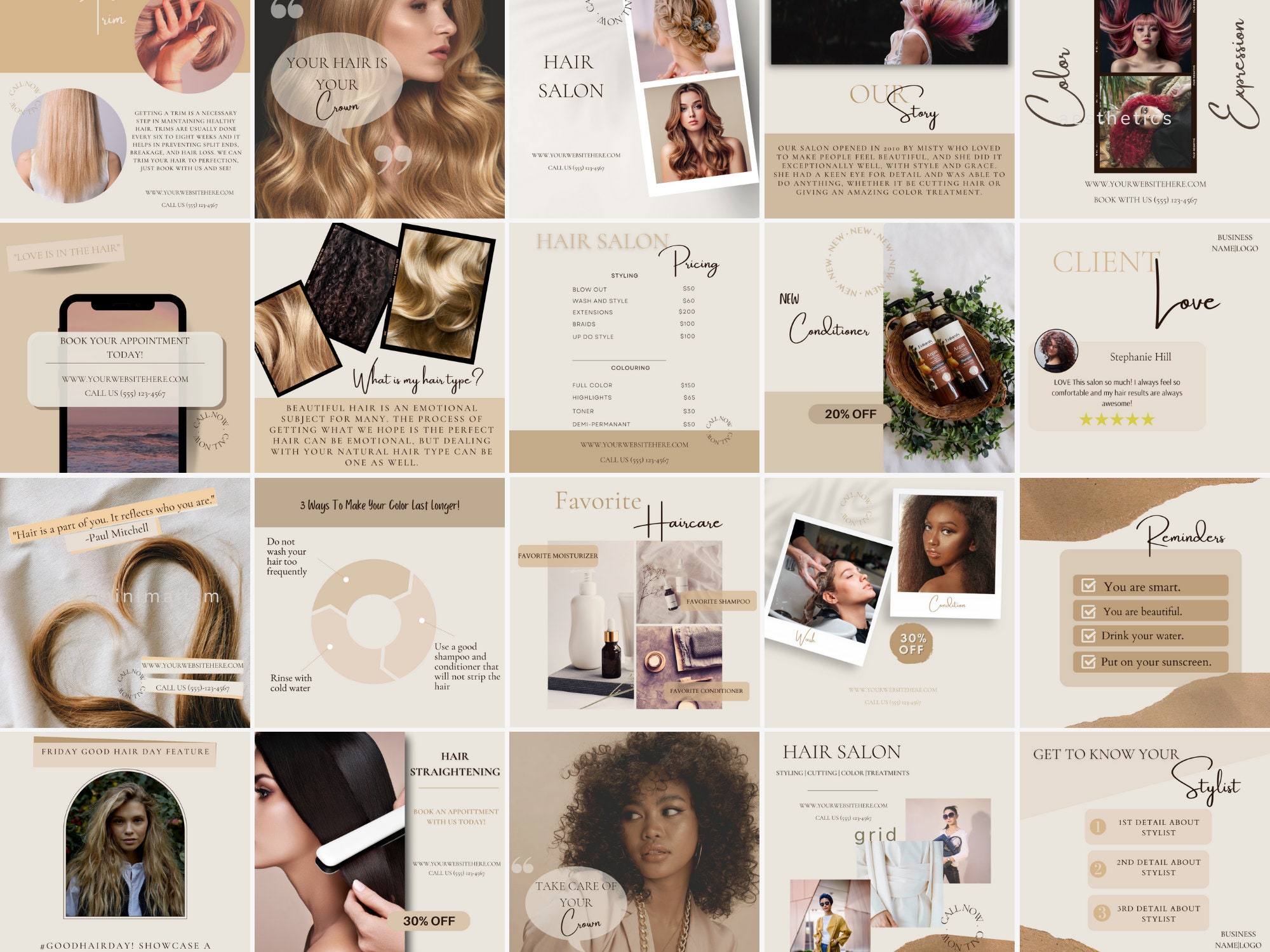 70 Instagram Hair Templates | Hair Care Business Social Media Post ...