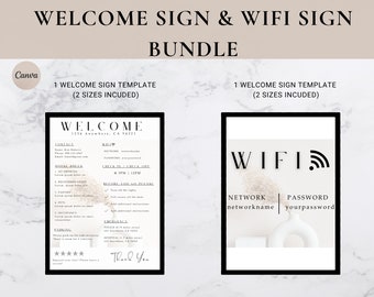 Airbnb Sign Bundle | Welcome Sign Template | Canva sign template | Wifi Printable Sign | Vacation Rental Host Bundle | VRBO WELCOME