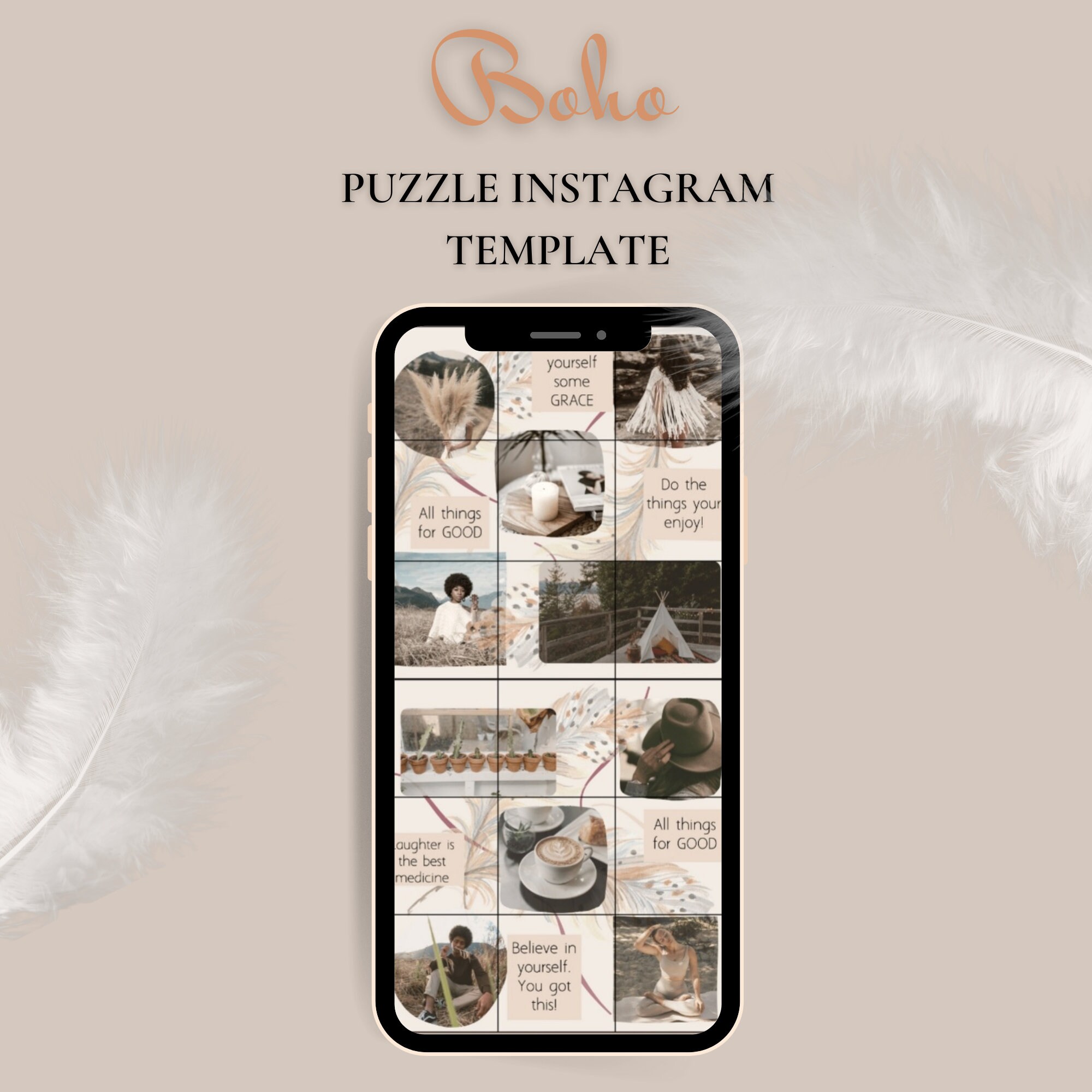 Boho Instagram Puzzle Feed Template | Canva Puzzle Feed | Instagram ...