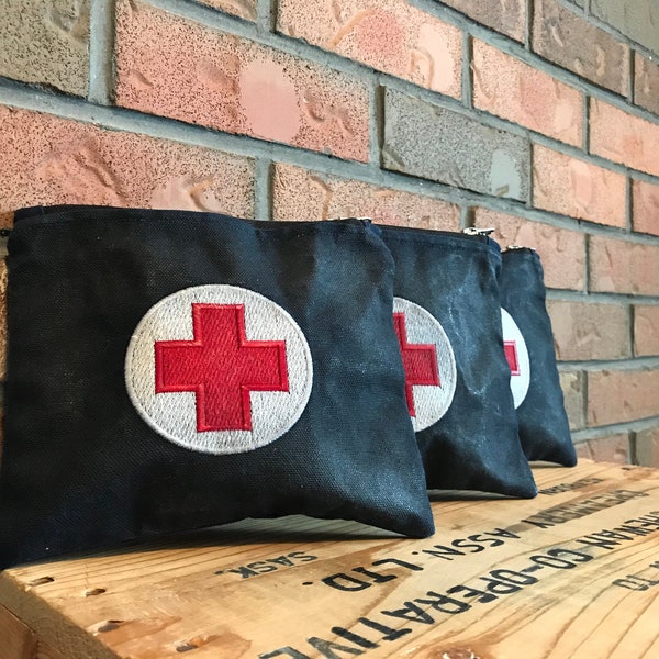 Canvas Medical Bag, Lined Medicine Bag, First Aid Pouch, Lined First Aid Pouch, Zippered Canvas Bag Pouch, Medical Canvas Bag Waxed