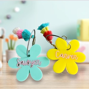 Flower Keychain, Kids Keychain,Water Bottle Tag,Backpack Tag, Sports Bag Tag, Lunch Box Tag, Luggage Tag, Bag Charm, Diaper Bag Tag