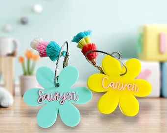 Flower Keychain, Kids Keychain,Water Bottle Tag,Backpack Tag, Sports Bag Tag, Lunch Box Tag, Luggage Tag, Bag Charm, Diaper Bag Tag