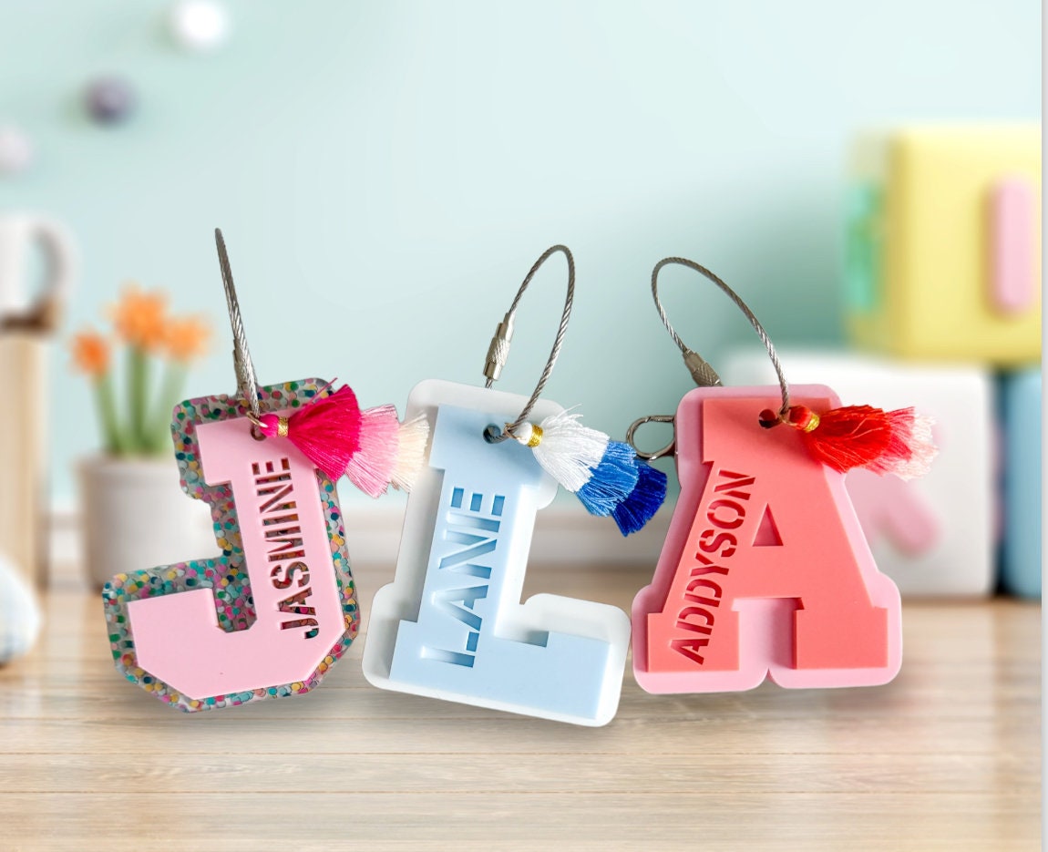 Initial Keychain, Backpack Tag, Water Bottle Name Tag, Varsity Letter Tag, Personalized Bag Tag, Luggage Tag, Sports Bag Name Tag