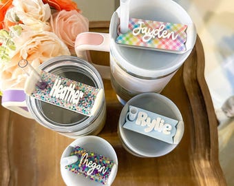 Personalized Tumbler Tag, Straw Topper, Acrylic Name Plate, Tumbler Lid Topper, Tumbler Cup Accessories, Custom Tumbler Name, 40 or 64 Ounce
