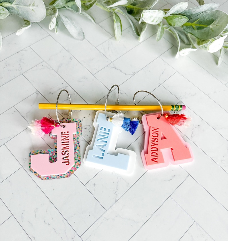 Initial Keychain, Backpack Tag, Water Bottle Name Tag, Varsity Letter Tag, Personalized Bag Tag, Luggage Tag, Sports Bag Name Tag, Bag Charm image 5