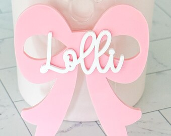 20 or 30 Ounce Stanely Bow Name Tag, Bow Tumbler Topper, Bow Tumbler Name Plate, Stanely Accessories, Acrylic Tag for Tumbler, Coquette Bow