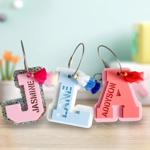 Initial Keychain, Backpack Tag, Water Bottle Name Tag, Varsity Letter Tag, Personalized Bag Tag, Luggage Tag, Sports Bag Name Tag, Bag Charm image 4