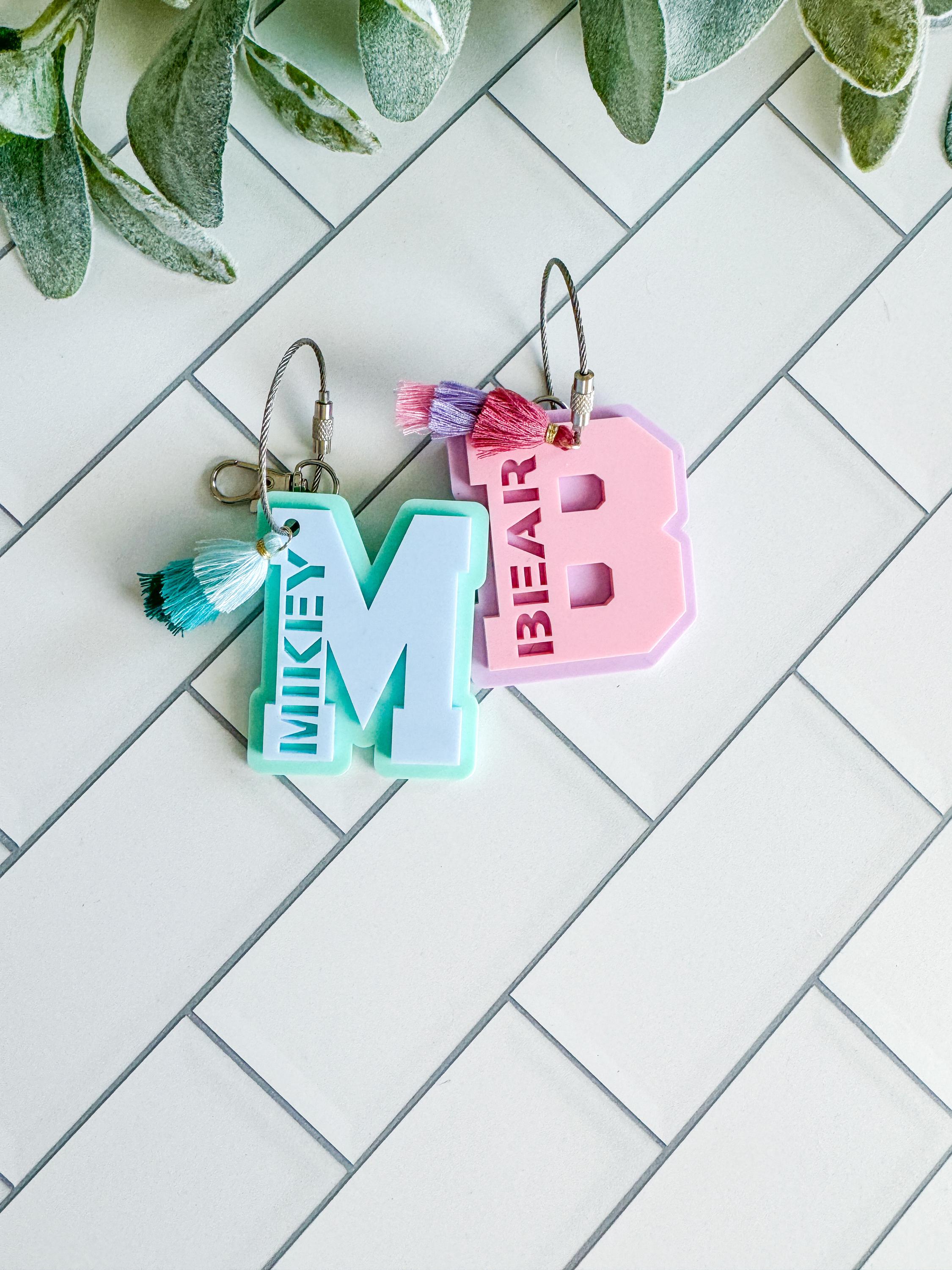Initial Keychain, Backpack Tag, Water Bottle Name Tag, Varsity Letter Tag, Personalized Bag Tag, Luggage Tag, Sports Bag Name Tag