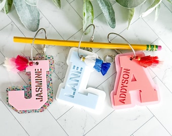 Initial Keychain, Backpack Tag, Water Bottle Name Tag, Varsity Letter Tag, Personalized Bag Tag, Luggage Tag, Sports Bag Name Tag, Bag Charm