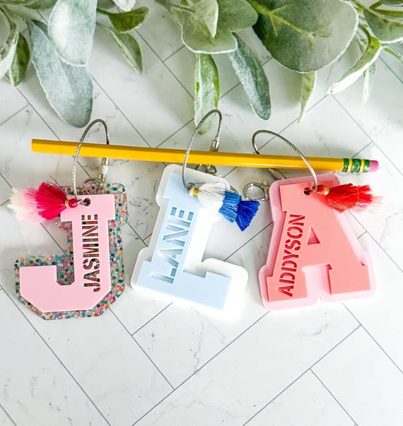 Initial Keychain, Backpack Tag, Water Bottle Name Tag, Varsity Letter Tag, Personalized Bag Tag, Luggage Tag, Sports Bag Name Tag, Bag Charm