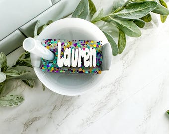 14 Ounce Tumbler Name Plate, Personalized Name Tag for Cup, Name for Tumbler Lid, Cup Accessories, Glitter Name Topper