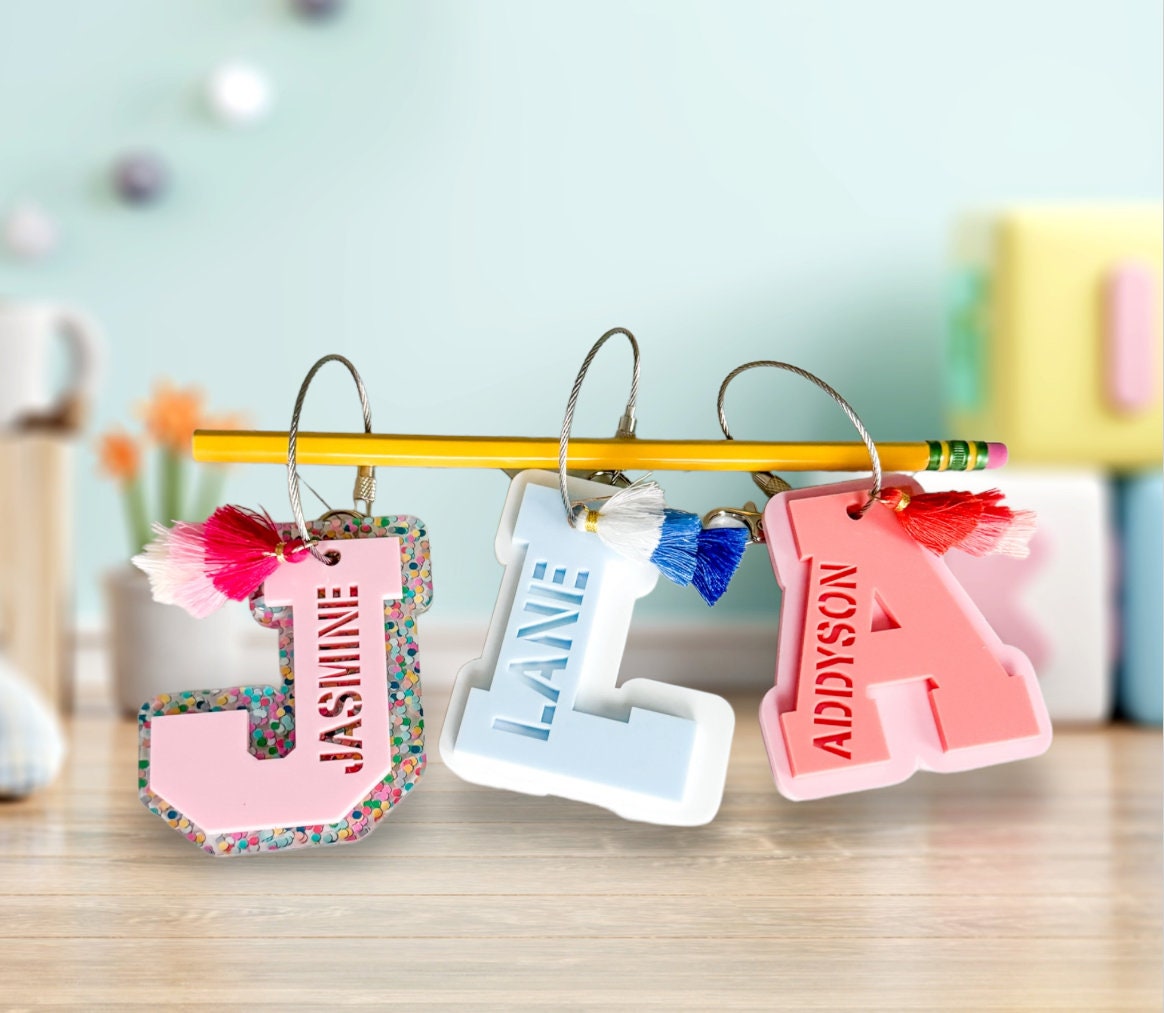Initial Keychain, Backpack Tag, Water Bottle Name Tag, Varsity Letter Tag, Personalized Bag Tag, Luggage Tag, Sports Bag Name Tag