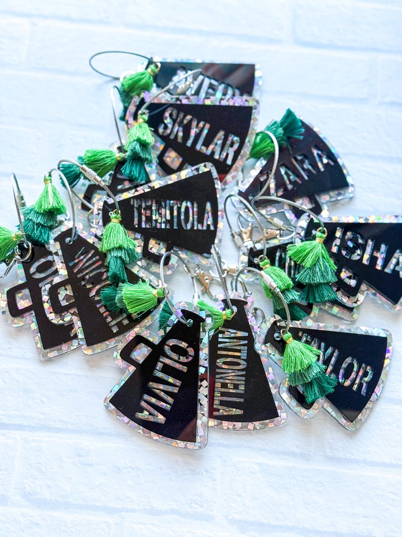 Personalized Cheer Megaphone Keychain: Acrylic Cheerleader Bag Tag, Bag ...