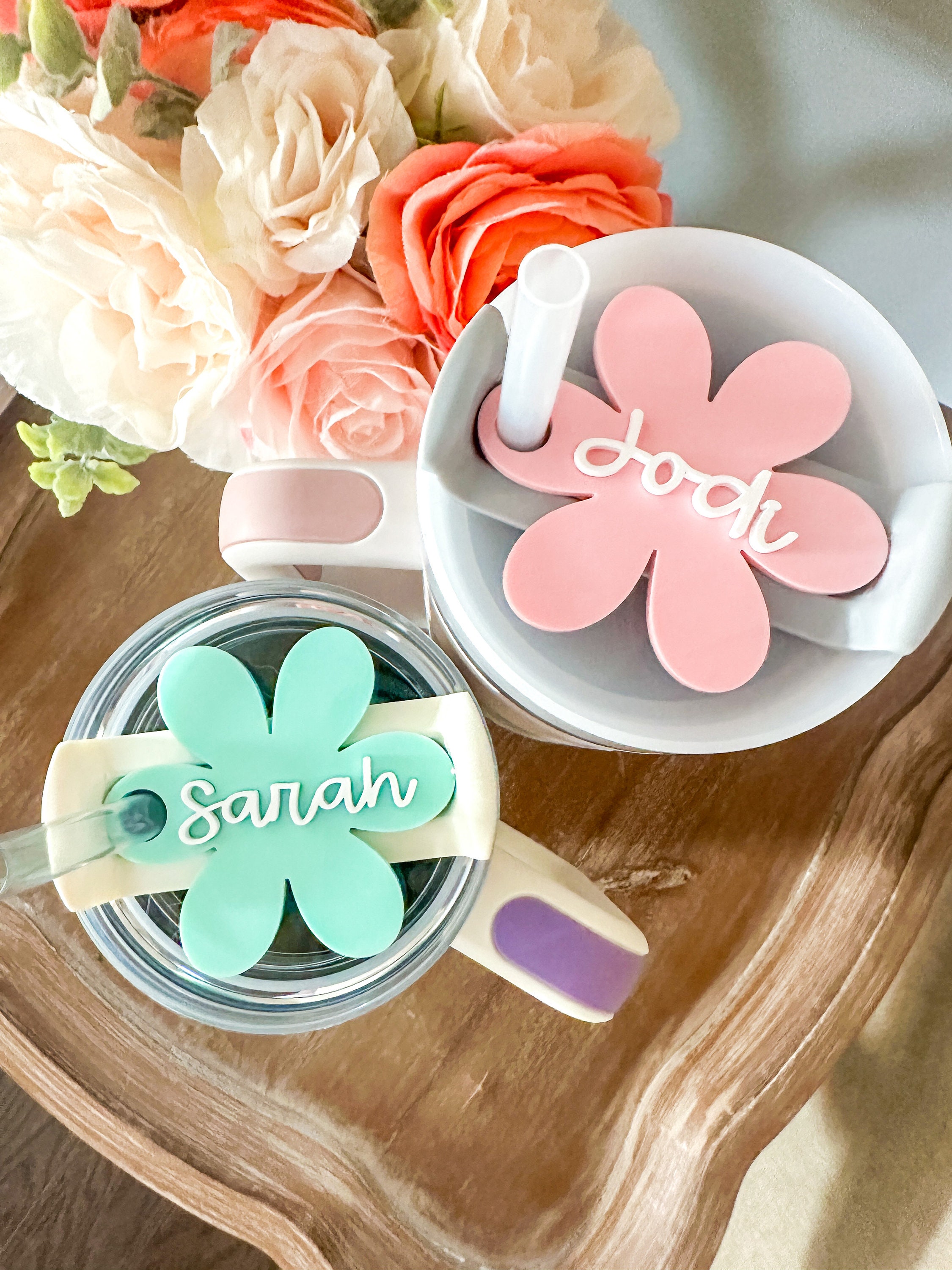 Flower Stanley Tumbler Name Tag For Tumbler Lid - Unifury