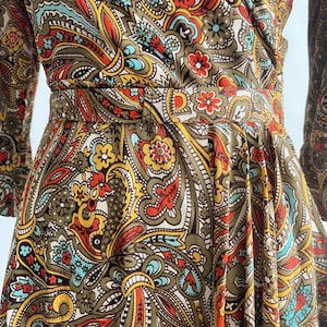 Pretty Vintage 1940s Rayon Jersey Wrap Dress Hip Swag Paisley L image 7