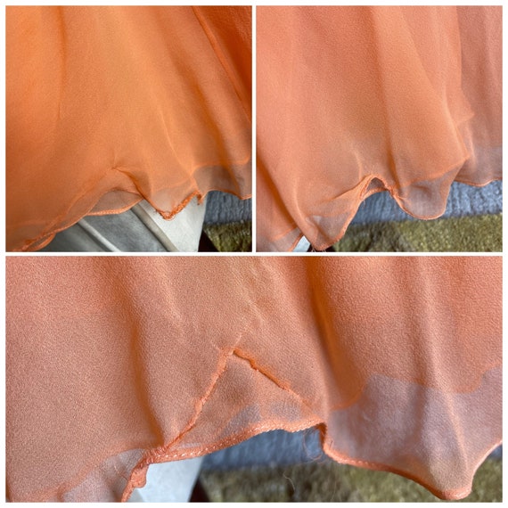 Pretty! Vintage 1970s Floaty Peach Silk Chiffon E… - image 9