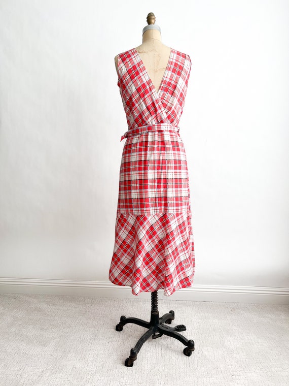 Sweet Vintage 1930s Red Plaid Cotton Wrap House D… - image 4