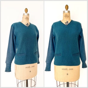 Maglione vintage in lana bouclé degli anni &#39;20 e &#39;30 con scollo a V e tasche M
